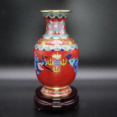 北京景泰蓝工艺礼品花瓶摆件传统铜胎掐丝珐琅磨光6寸龙凤锦龙瓶
